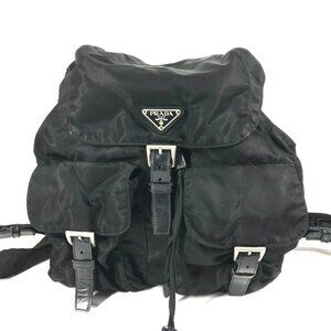 PRADA triangle logo plate bag Backpack Leather / Nylon Black
